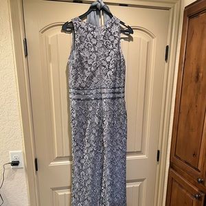 Italian lace full length dress, silver-grey